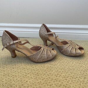 Glitzy Gold Ballroom Dancing shoes suede bottom
